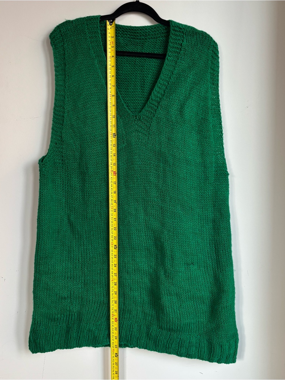 Green V-Neck Hand Knit Sweater Vest Tanktop Dress